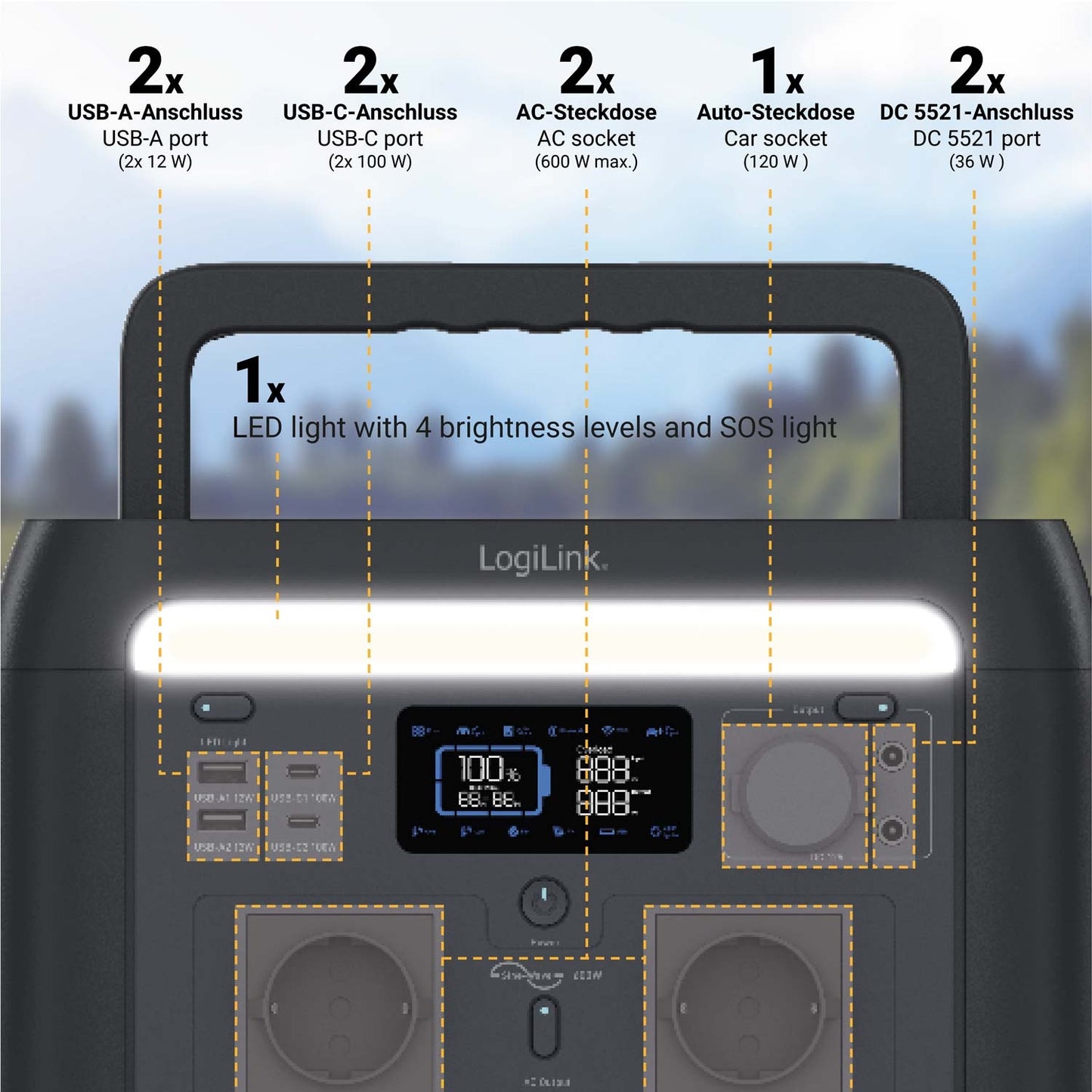 Portable Power Station 600W, 512Wh, Tuya-Compatible