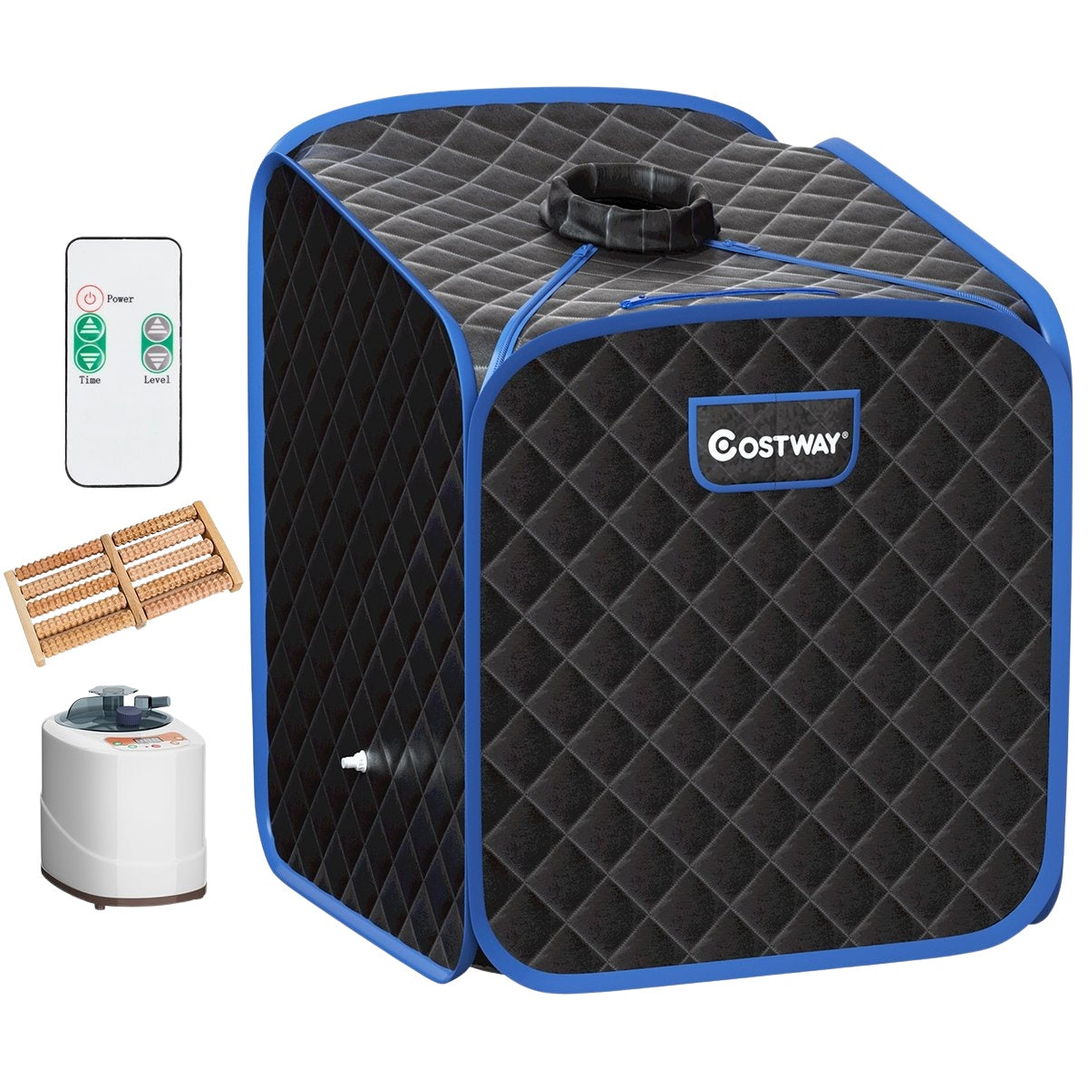 Portable Steam Sauna Spa with Chair Foot Massage Roller and Absorbent Mat 9 Adjustable Temperature Levels Indoor Spa Cabin Black