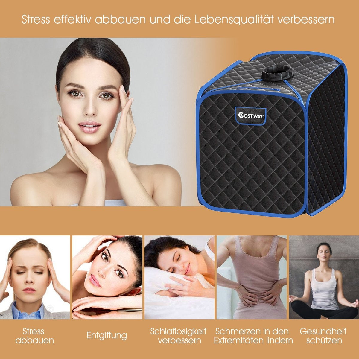 Portable Steam Sauna Spa with Chair Foot Massage Roller and Absorbent Mat 9 Adjustable Temperature Levels Indoor Spa Cabin Black