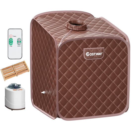 Portable Steam Sauna Spa with Chair Foot Massage Roller and Absorbent Mat 9 Adjustable Temperature Levels Indoor Spa Cabin Coffee