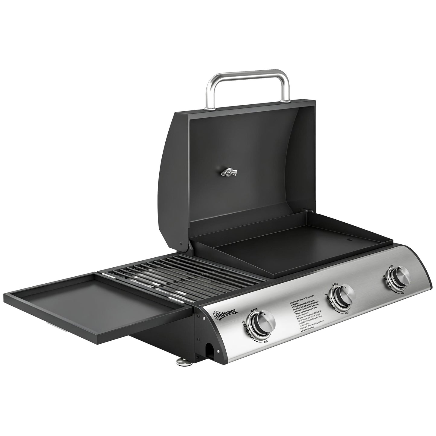 Portable Tabletop Gas Grill, 3 Burners, Enamel Grates