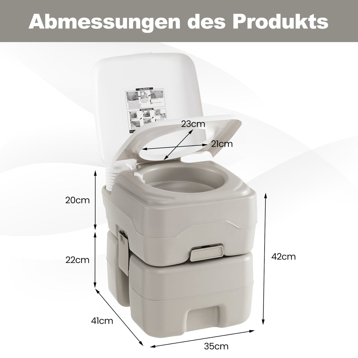 Portable Toilet with 20L Waste Tank, Pump & Funnel, Gray