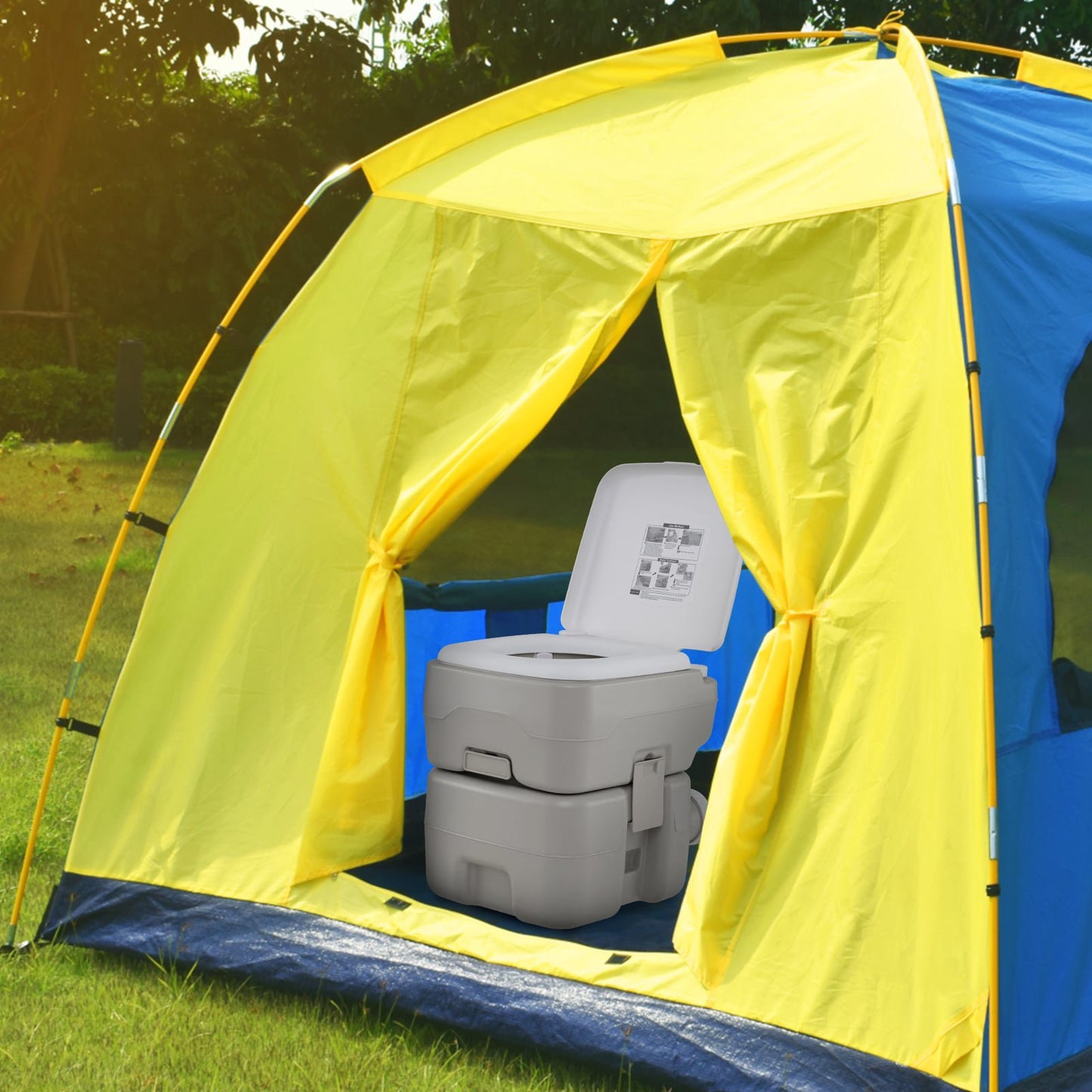 Portable Toilet with 20L Waste Tank, Pump & Funnel, Gray