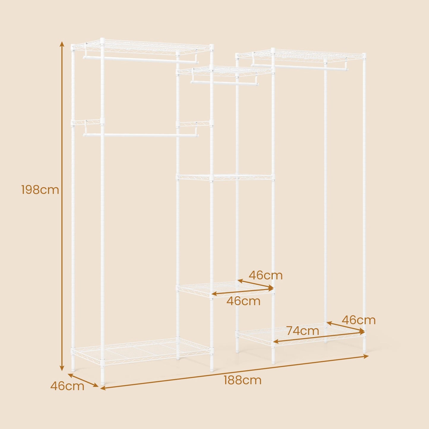 Portable Wardrobe Organizer, L-Shape & Horizontal, White