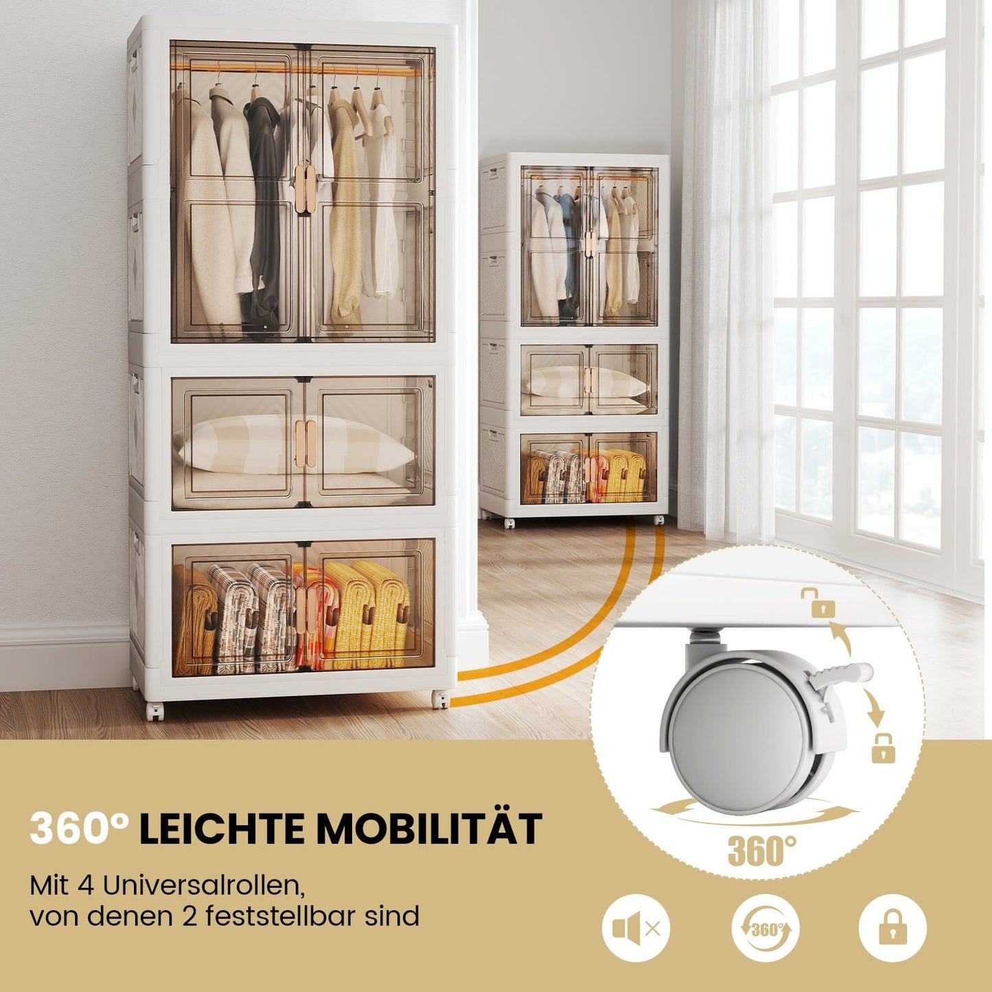 Portable Wardrobe with 10 Hangers, 421L, Wheels, Foldable