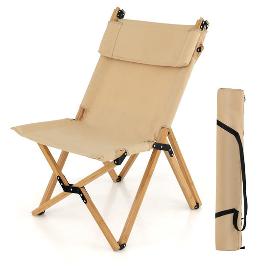 Portable folding camping chair bamboo chair with 2-level adjustable backrest
