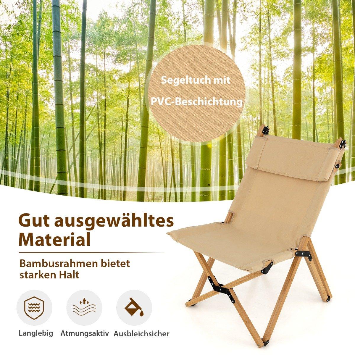 Portable folding camping chair bamboo chair with 2-level adjustable backrest