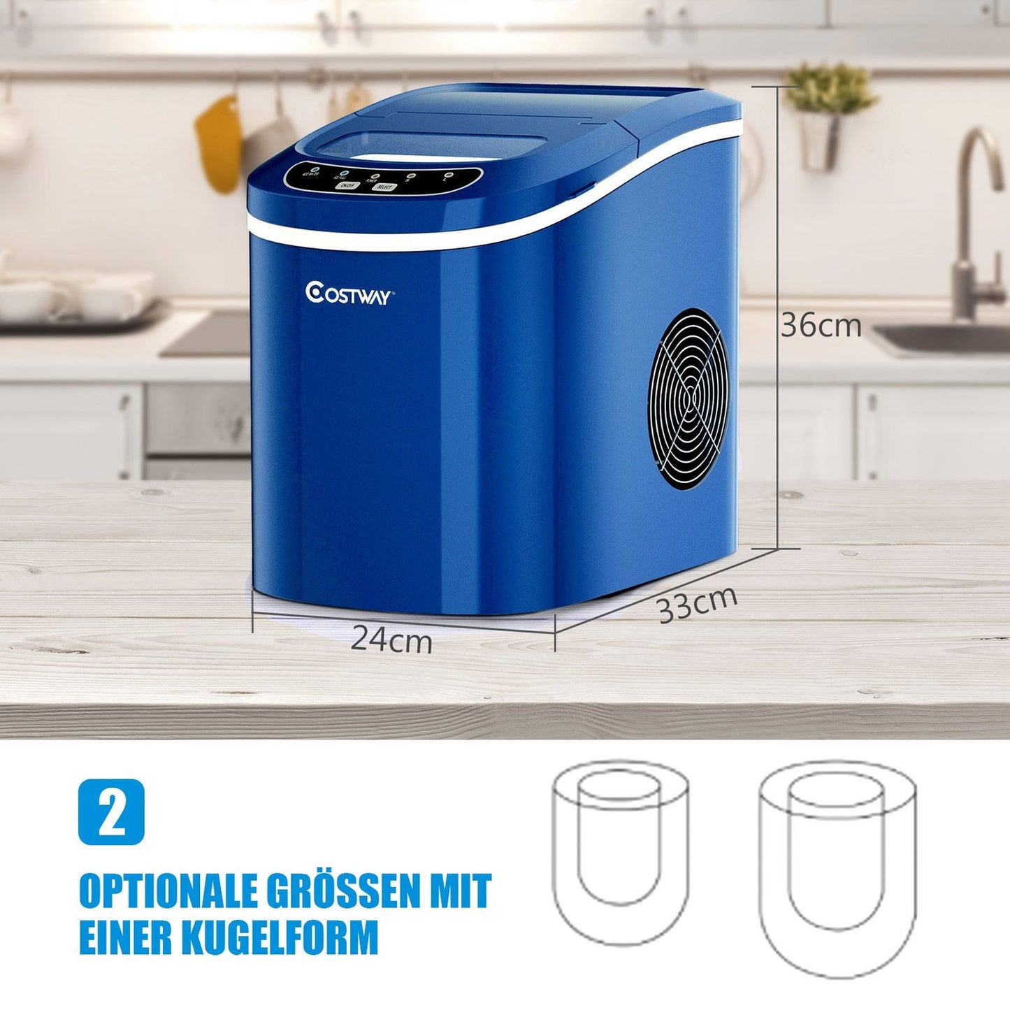 Portable ice maker with 2.2 L water tank ice maker 24 x 33 x 36 cm blue