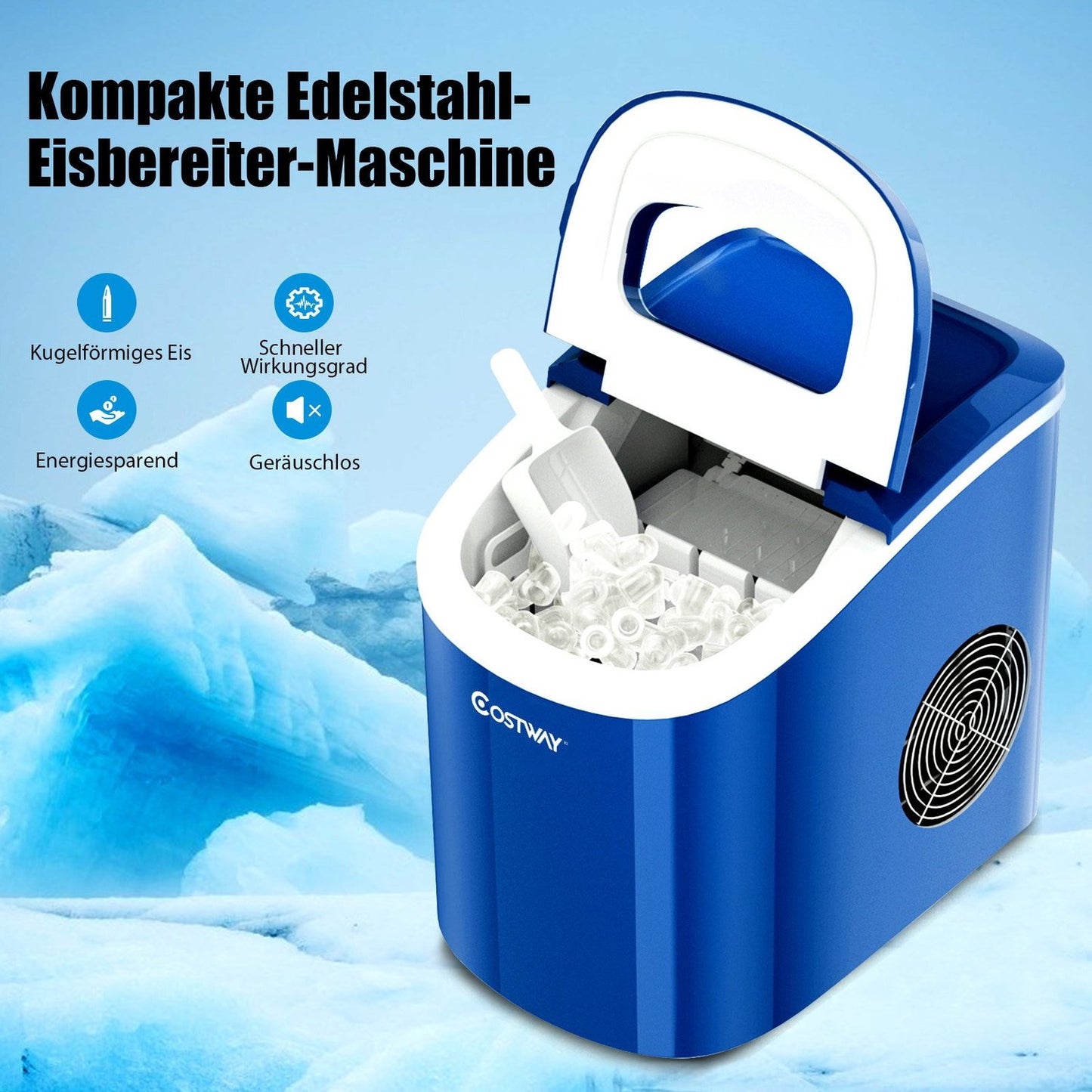 Portable ice maker with 2.2 L water tank ice maker 24 x 33 x 36 cm blue