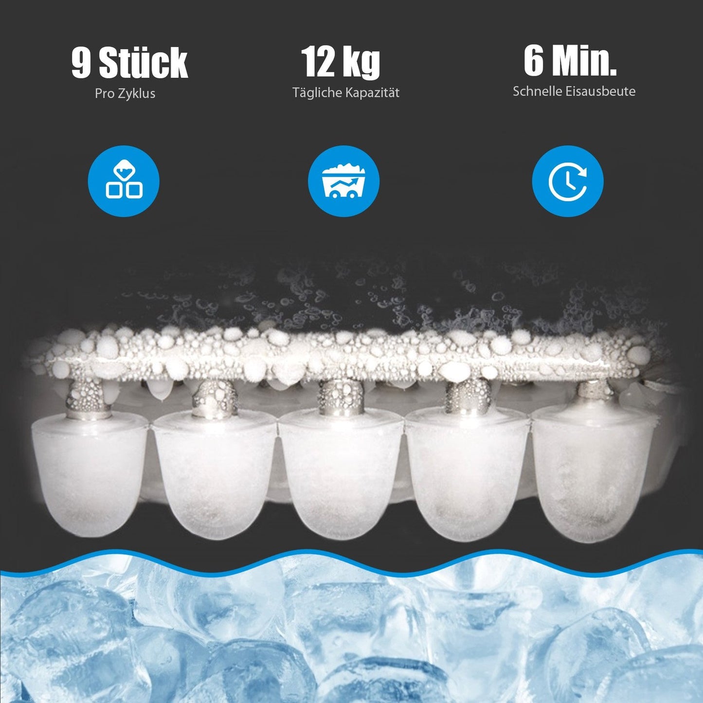Portable ice maker with 2.2 L water tank ice maker 24 x 33 x 36 cm blue