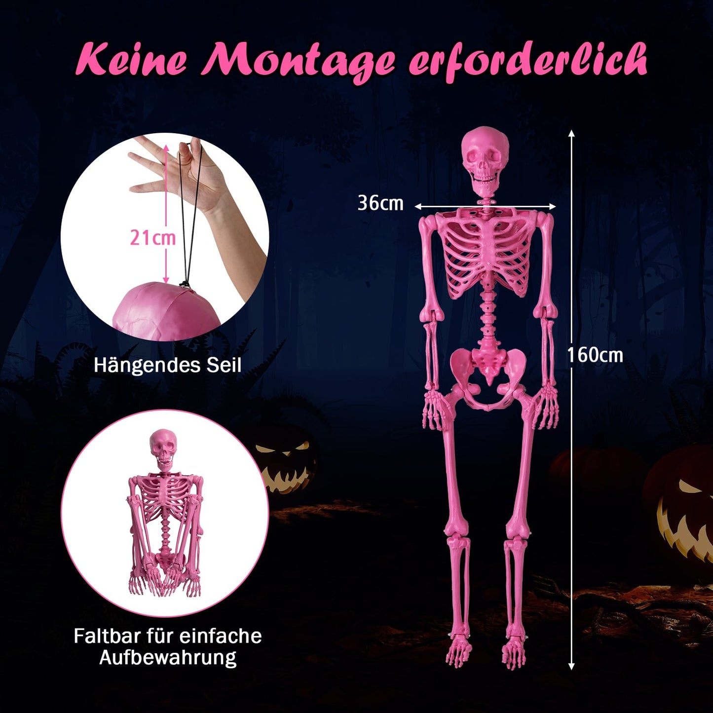 Posable Pink Skeleton Halloween Decoration, 160 cm