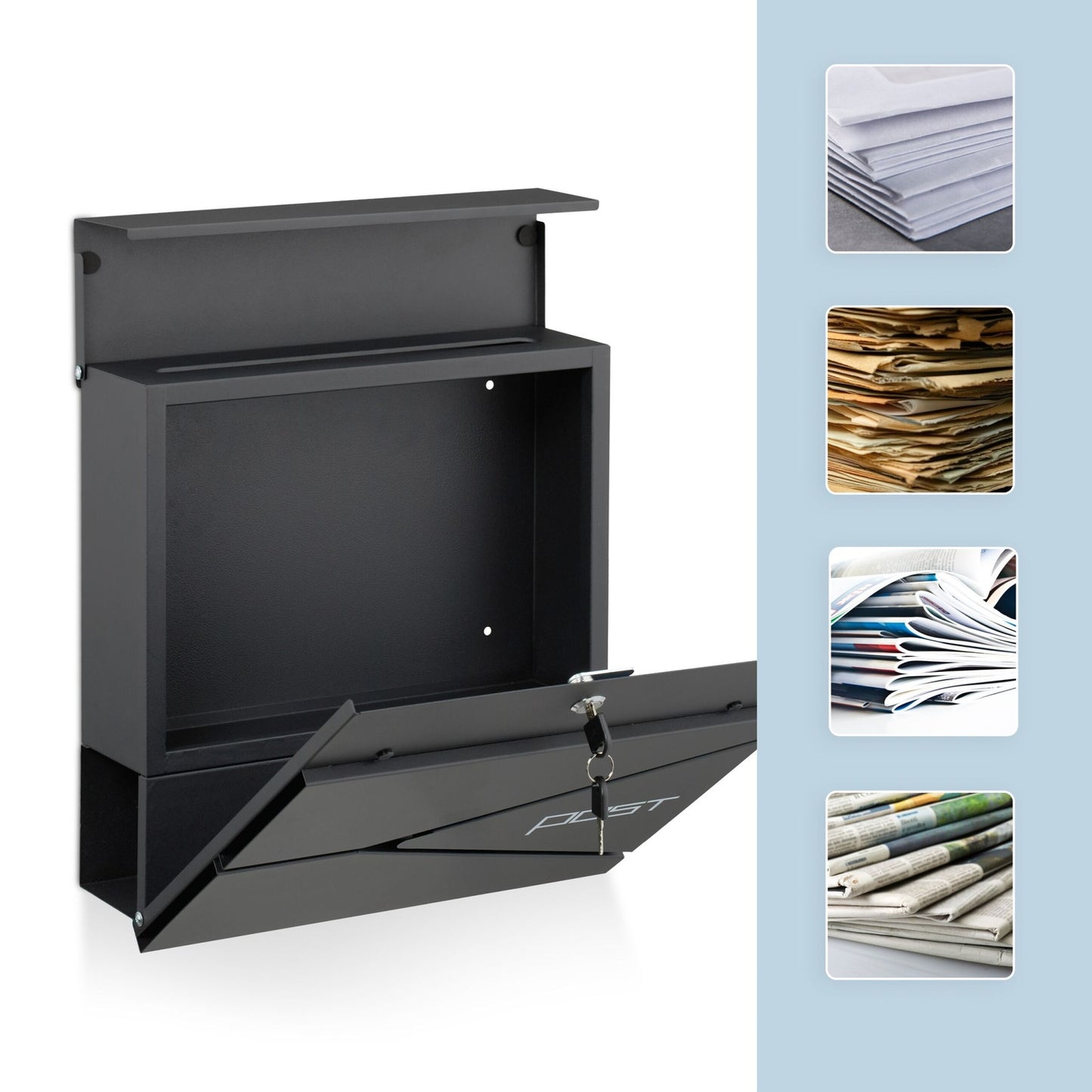 Postbox with Newspaper Slot – Matte Black Steel