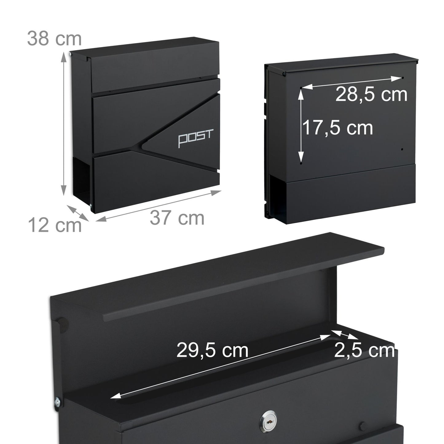 Postbox with Newspaper Slot – Matte Black Steel