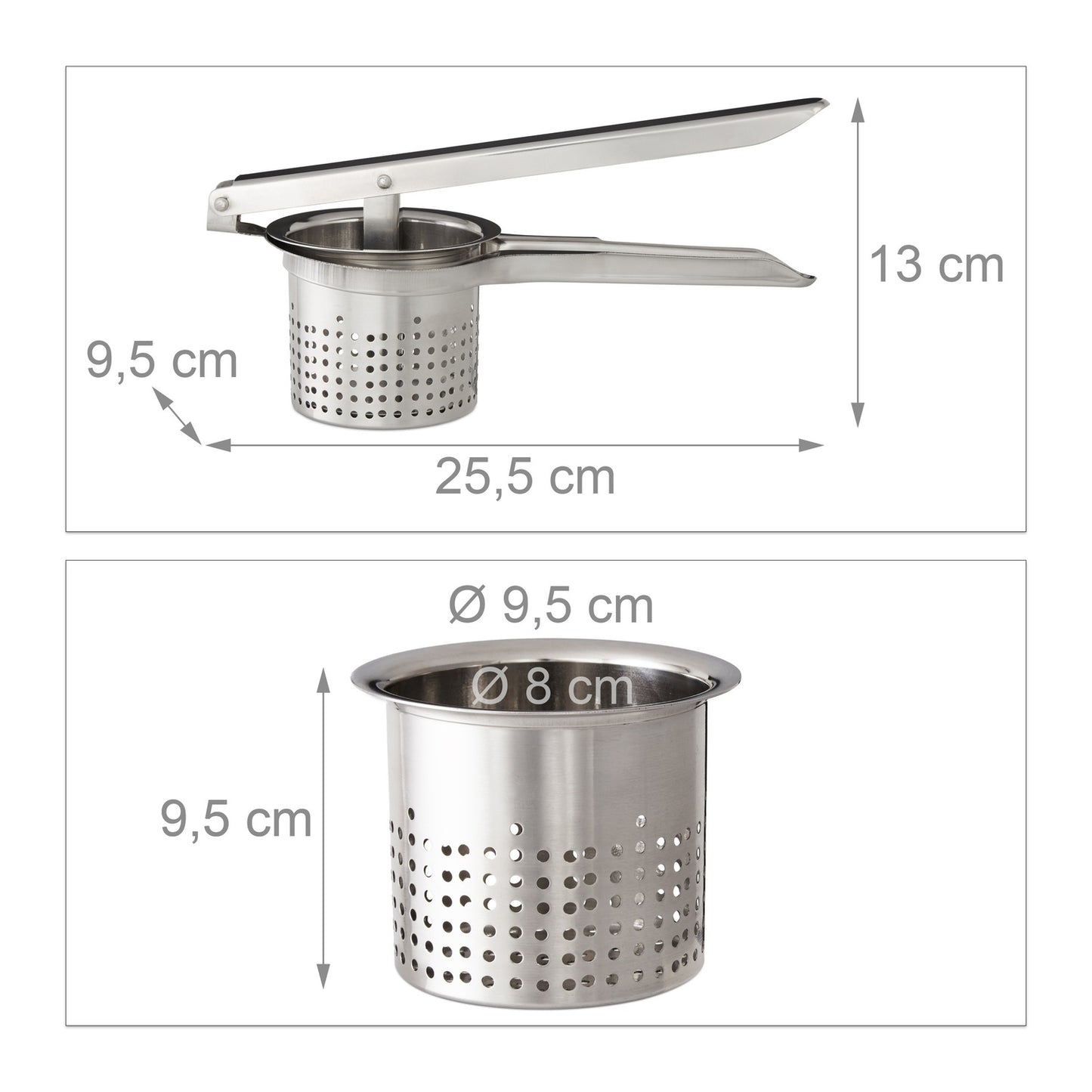 Potato and Spaetzle Press, Stainless Steel, Potato Masher, Potato Ricer, Silver
