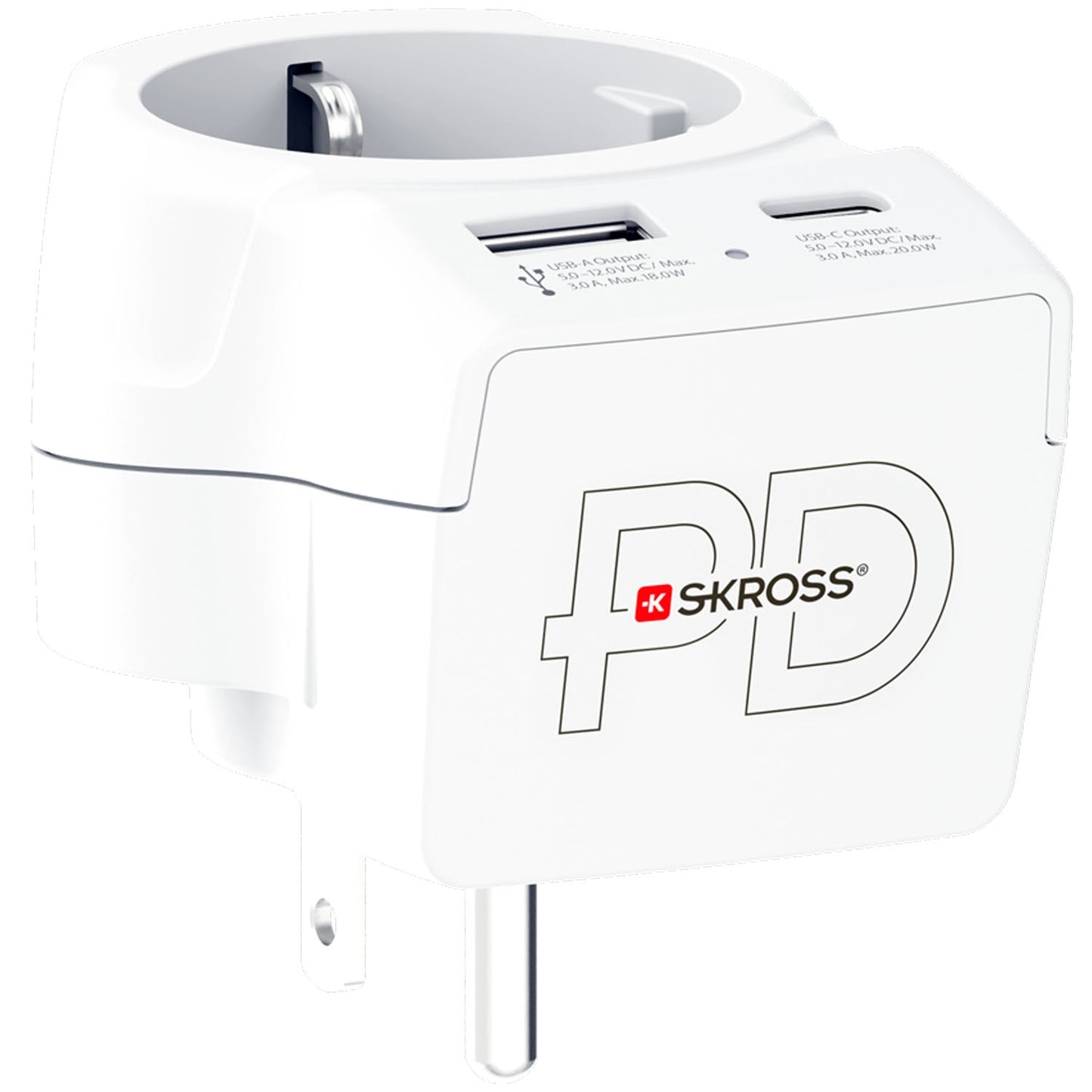 Power Adapter EU to US, USB-A/USB-C, 20W PD Grounded