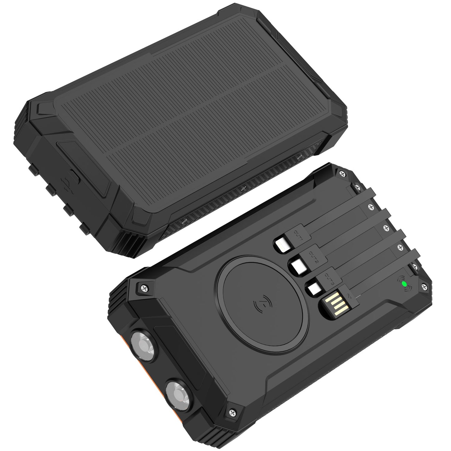 PowerBank 20,000 mAh Solar cell 4 cables + wireless charging Black