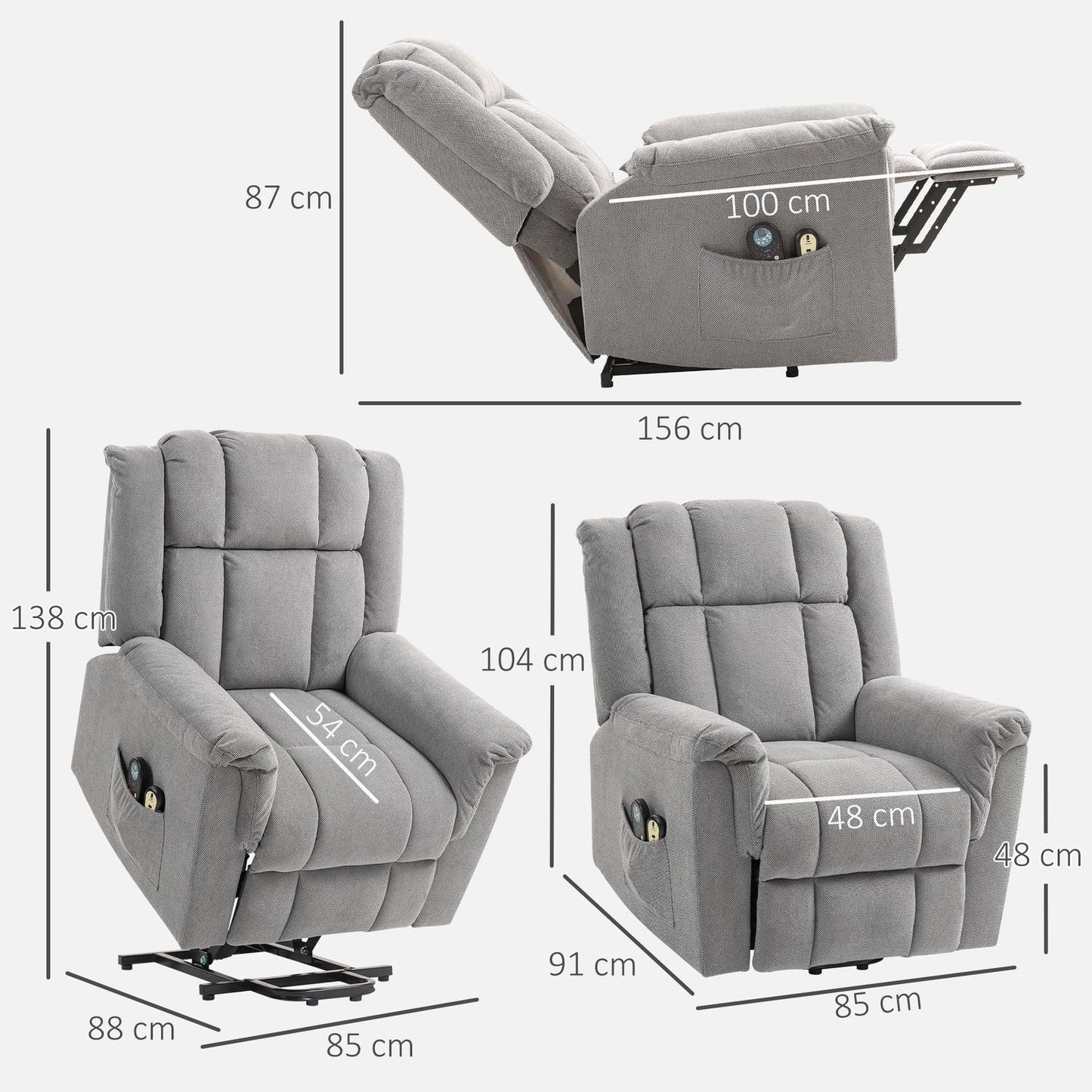 Power Lift Recliner Chair with Massage & Heat, Dark Grey