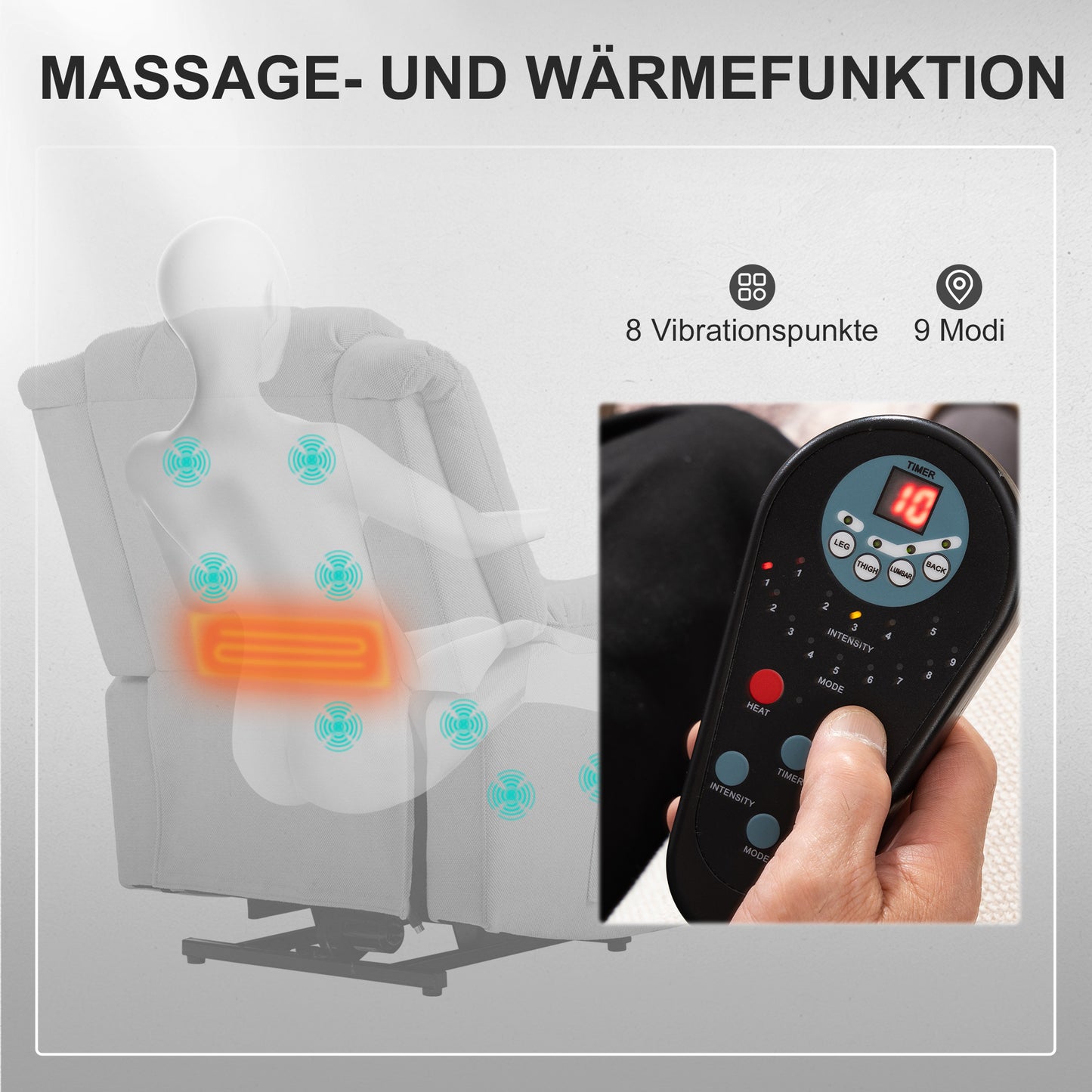 Power Lift Recliner Chair with Massage & Heat, Dark Grey