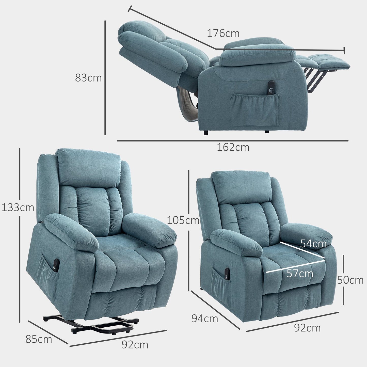 Power Recliner Chair with Remote, Velvet, Blue