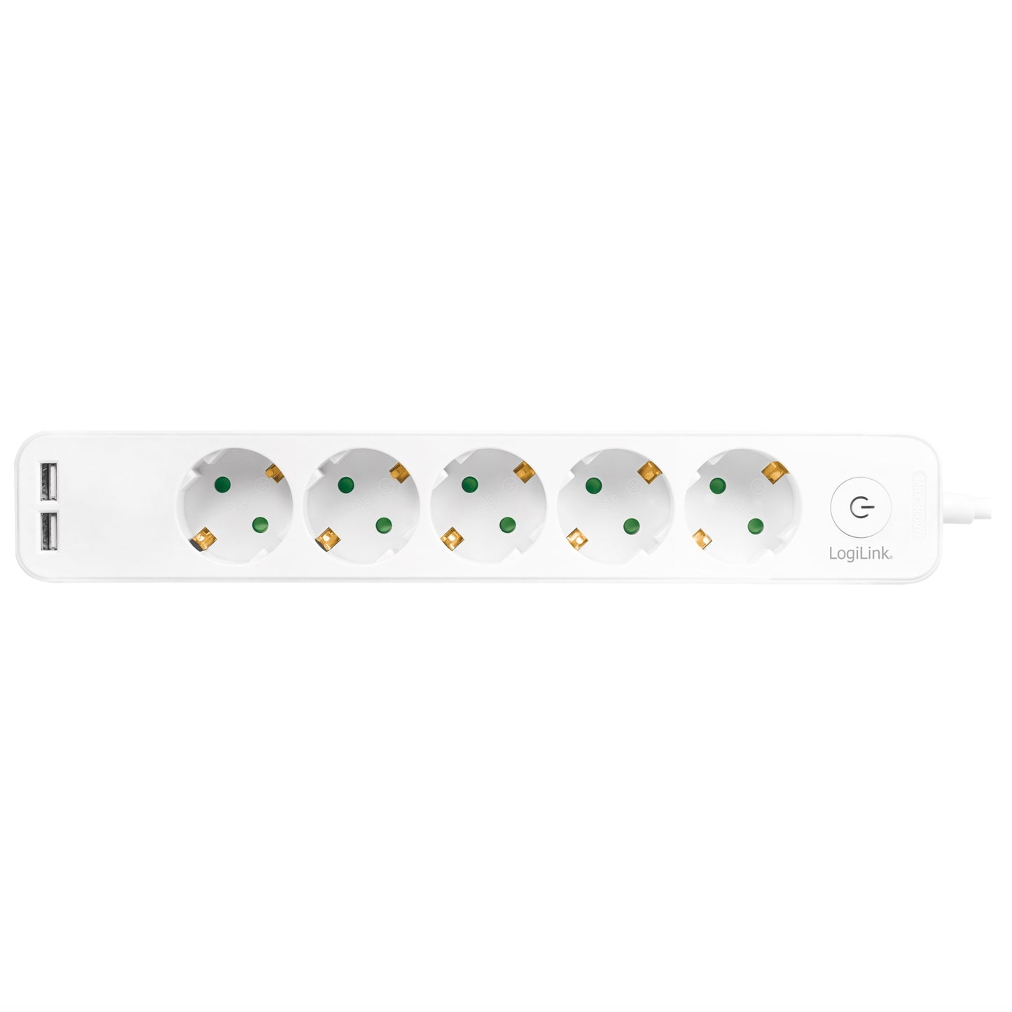 Power outlet 5-way + 2 USB with switch 1.5m White