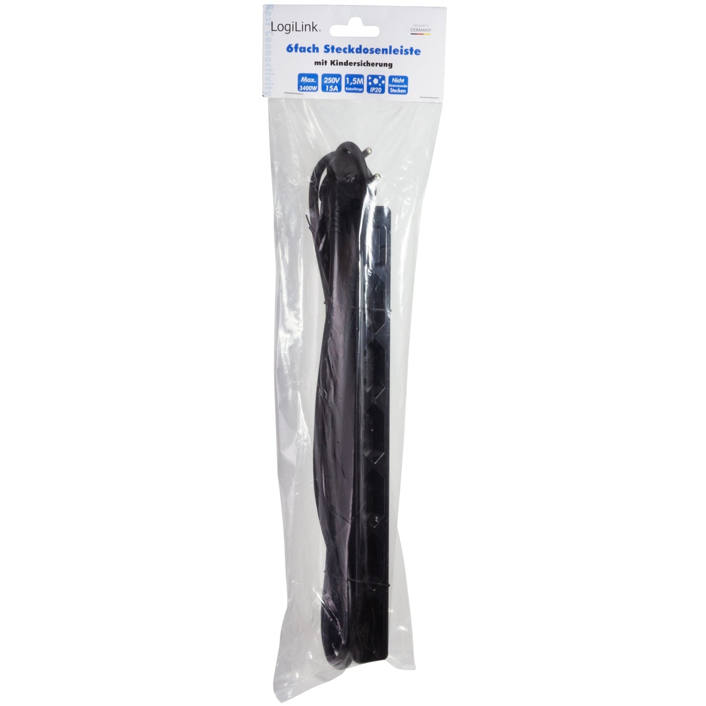 Power outlet Slim Euro 6-way 1.5m Black
