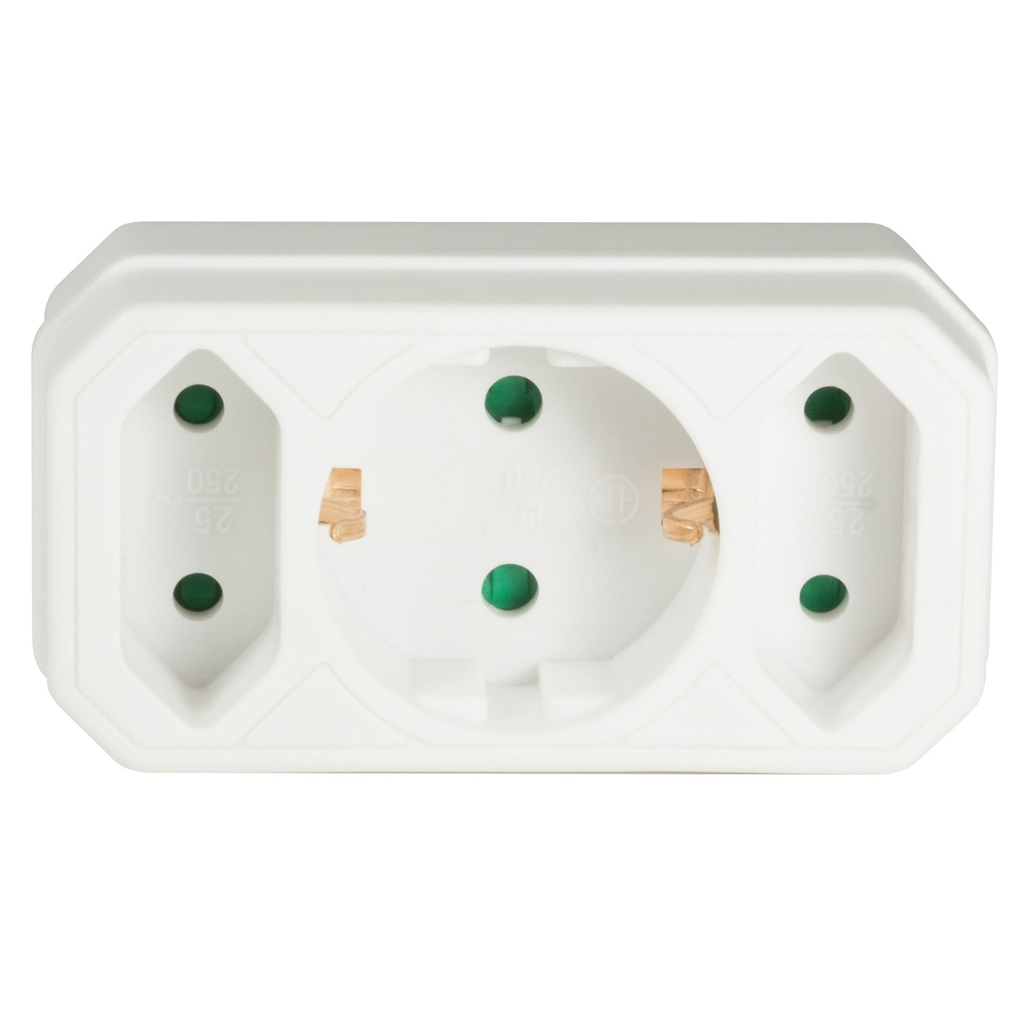 Power socket with 2 Euro + 1 grounded socket White