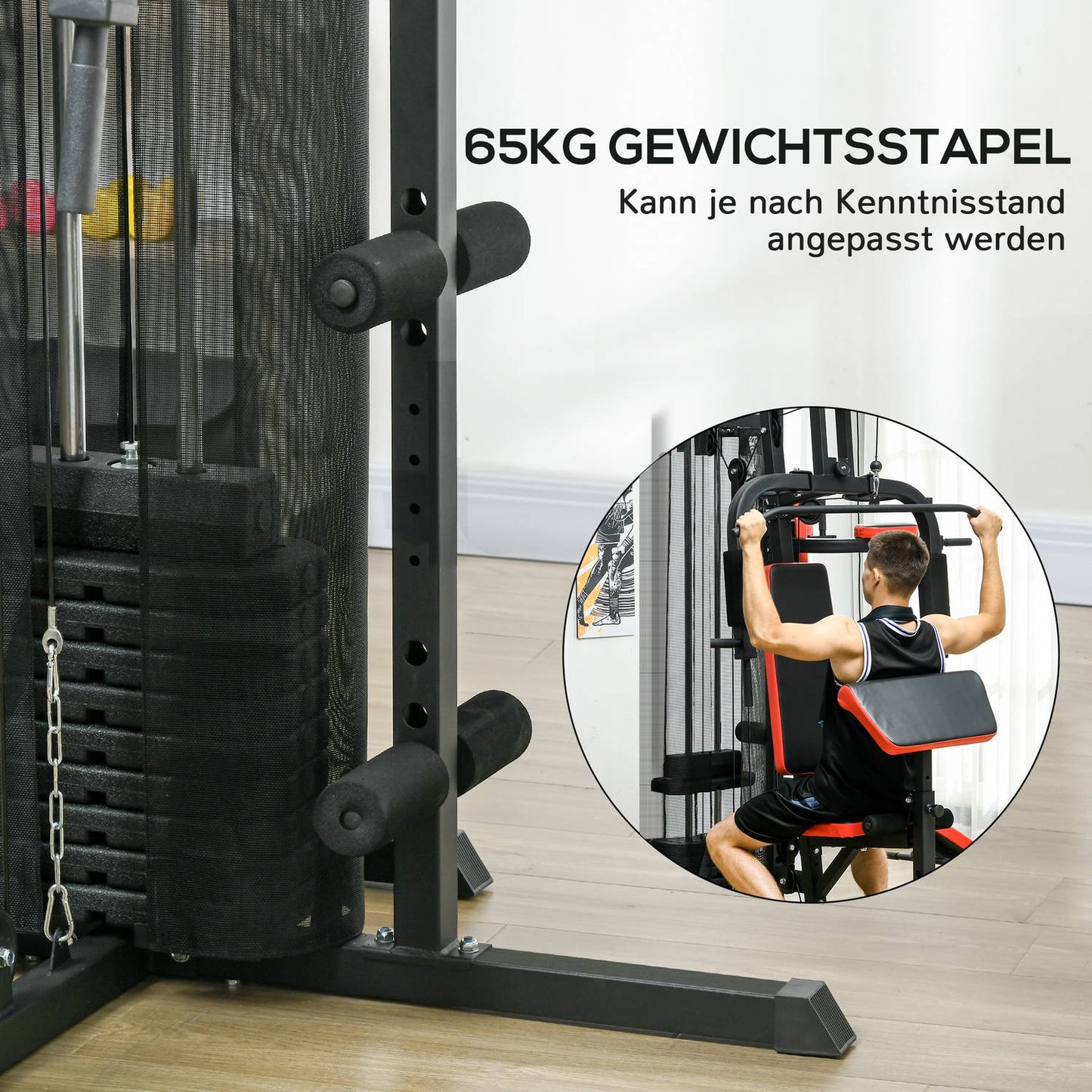 Multifunctional home gym station with weights, black