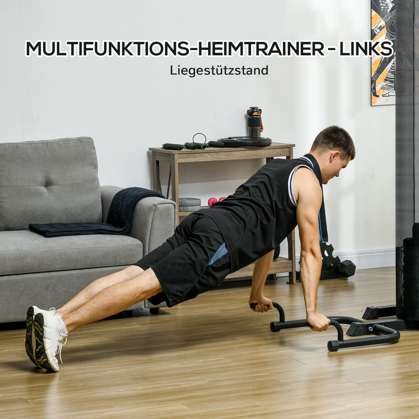 Multifunctional home gym station with weights, black