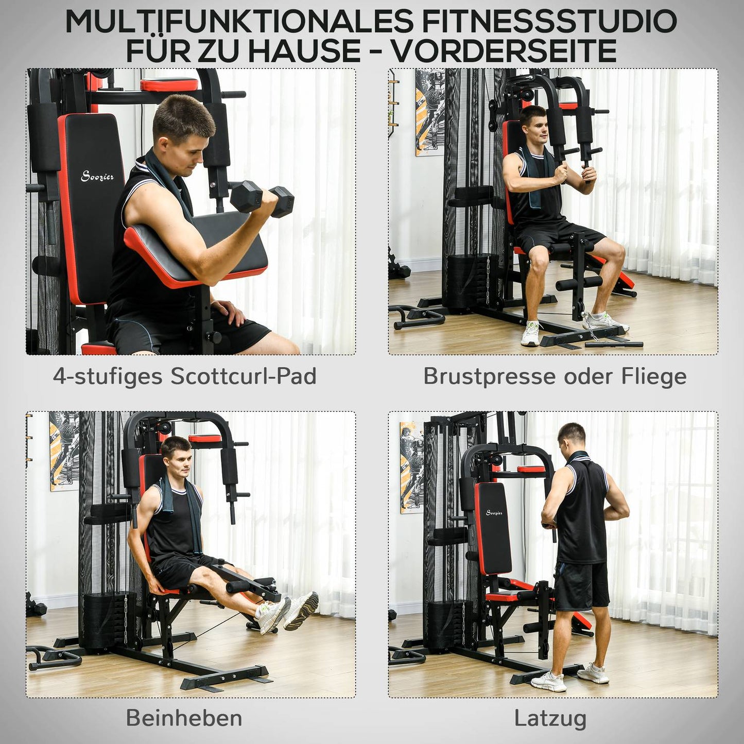 Multifunctional home gym station with weights, black