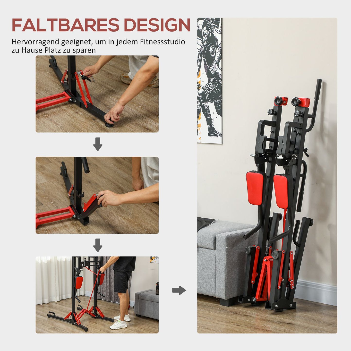 Adjustable collapsible Power Tower 127-223 cm for Home Gym