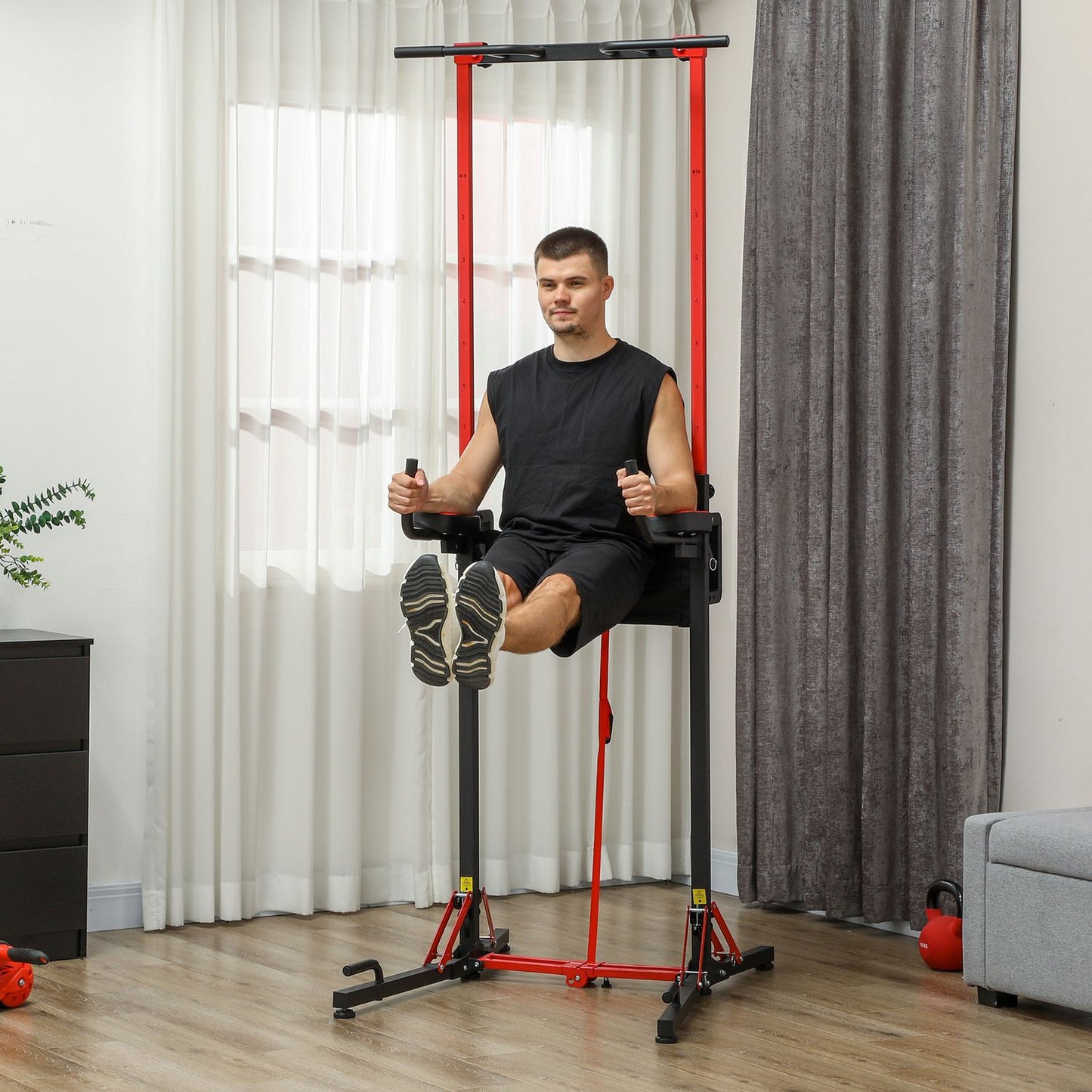 Adjustable collapsible Power Tower 127-223 cm for Home Gym