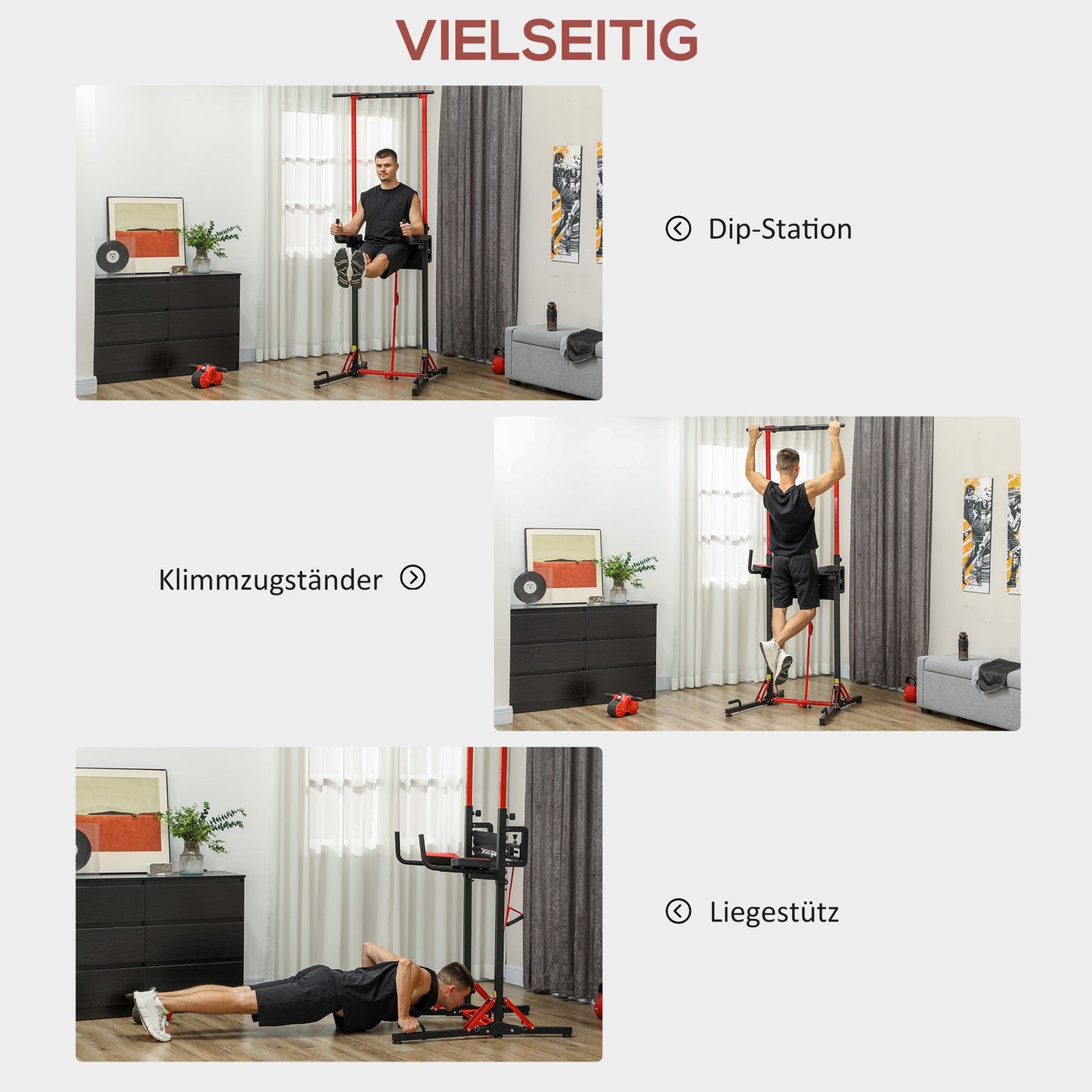 Adjustable collapsible Power Tower 127-223 cm for Home Gym