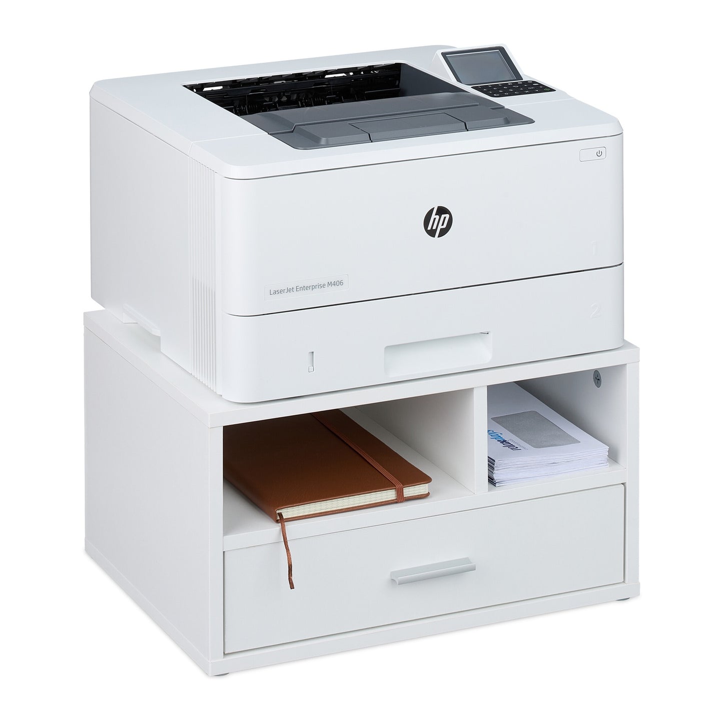 Printer Stand with Drawer – White, Storage Compartments