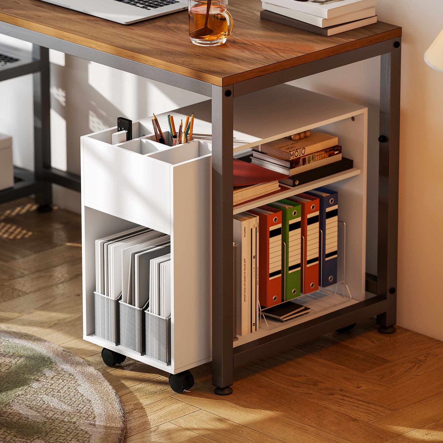 Printer Stand with Shelves, White, 70 x 34 x 60 cm
