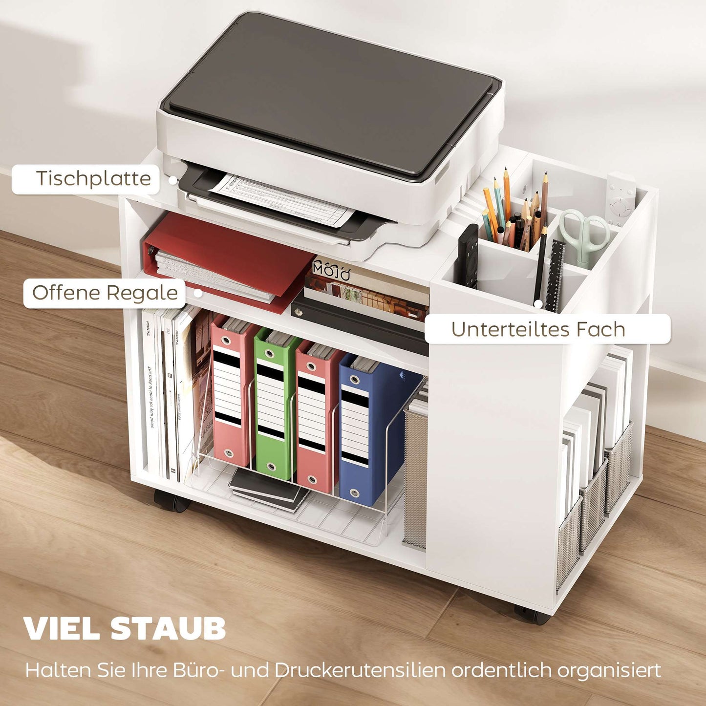 Printer Stand with Shelves, White, 70 x 34 x 60 cm