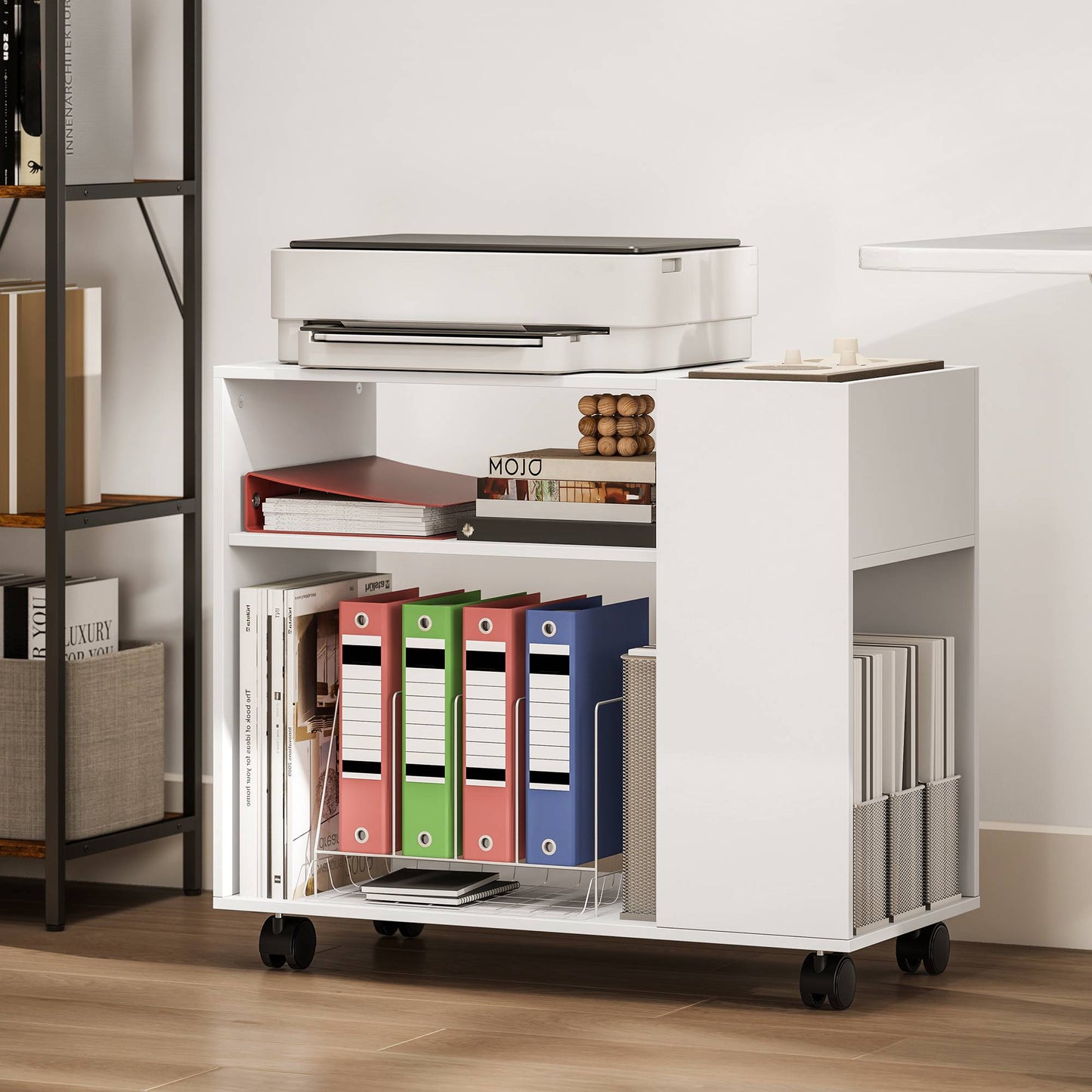 Printer Stand with Shelves, White, 70 x 34 x 60 cm