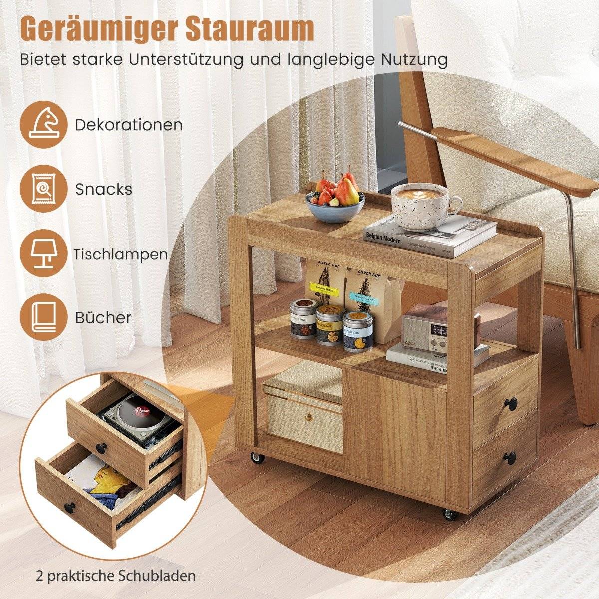 Printer Stand with Wheels, 2 Drawers, and Shelves