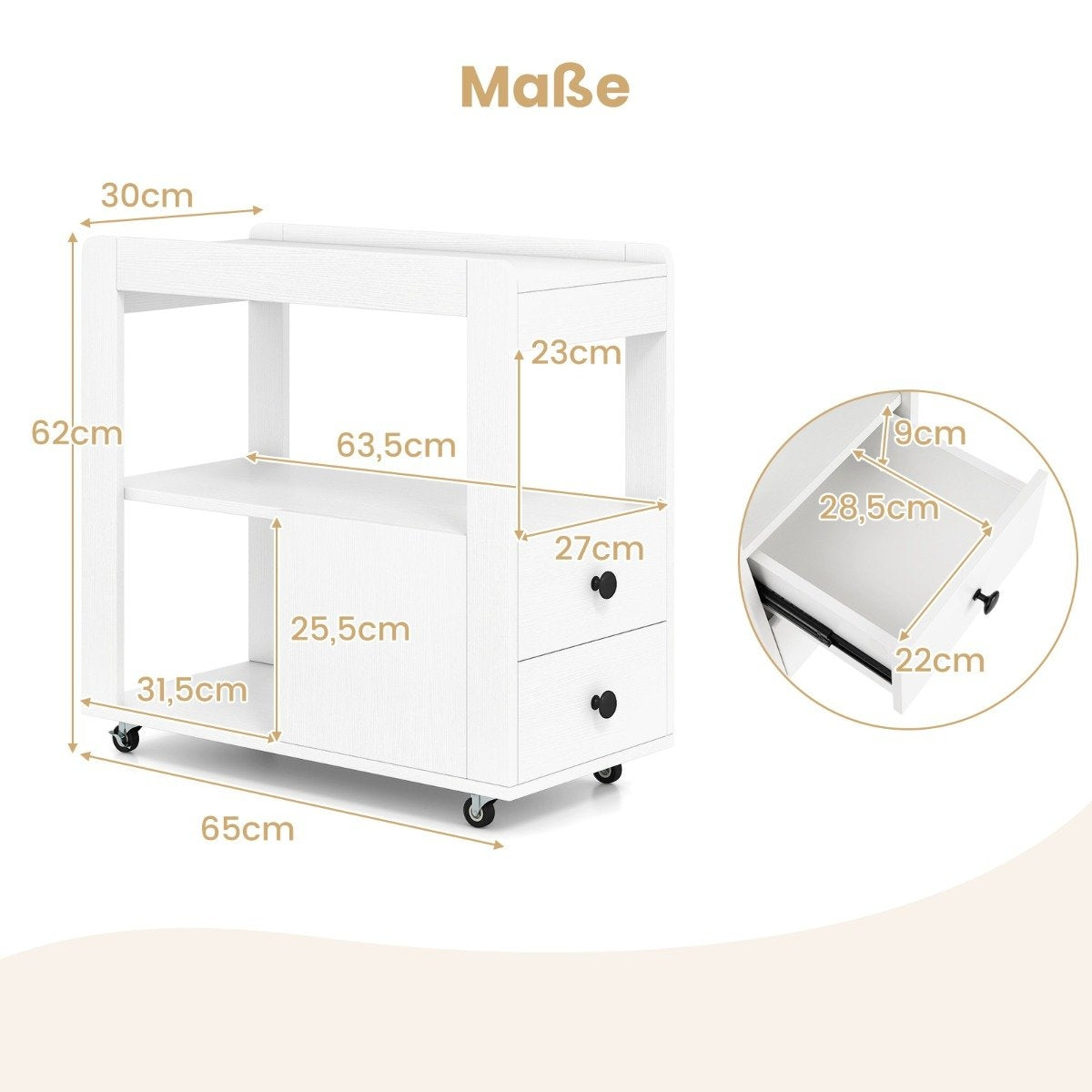 Printer Stand with Wheels, 2 Drawers, and Shelves