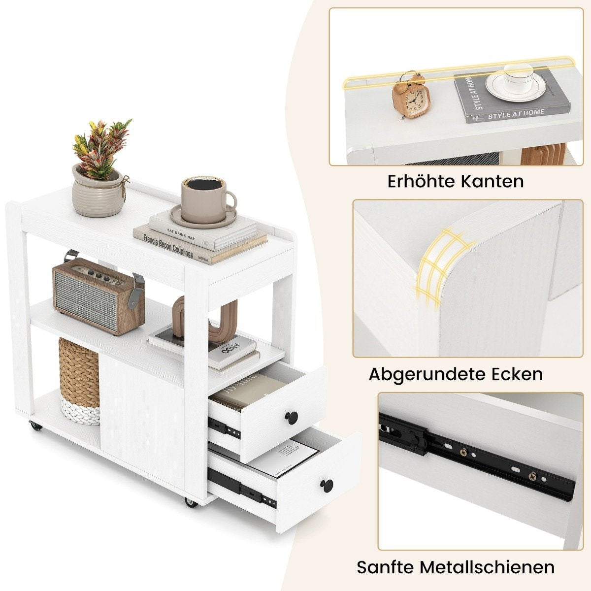 Printer Stand with Wheels, 2 Drawers, and Shelves
