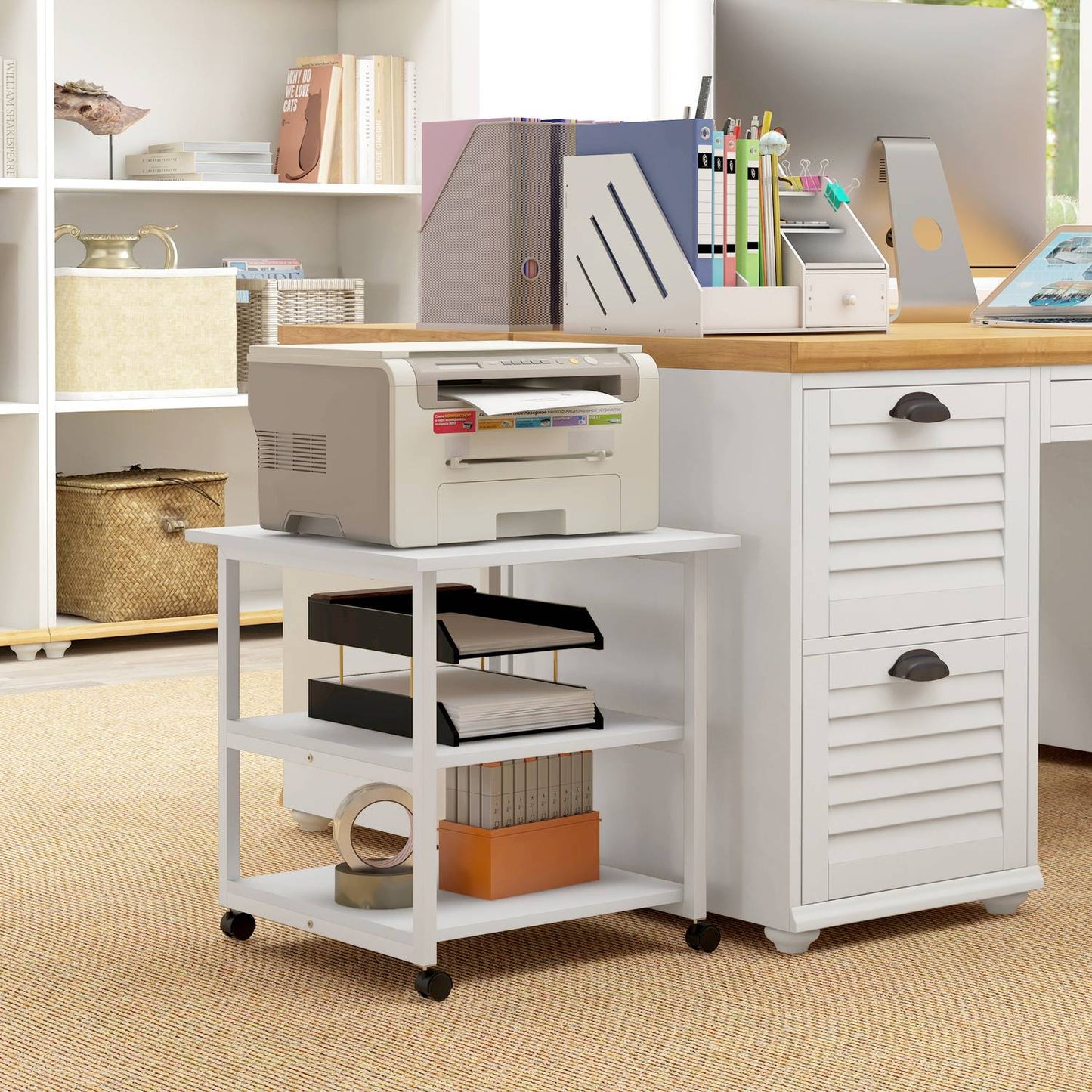 Printer Stand with Wheels, 3-Tier Steel, 50 x 50 x 52.5 cm