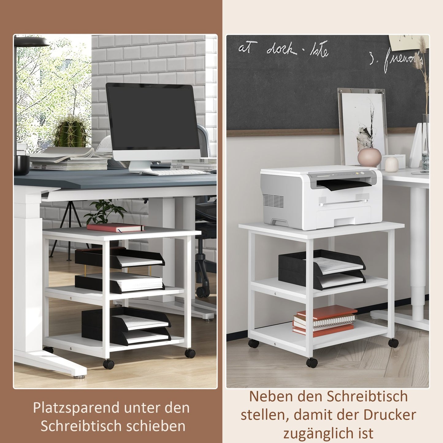 Printer Stand with Wheels, 3-Tier Steel, 50 x 50 x 52.5 cm