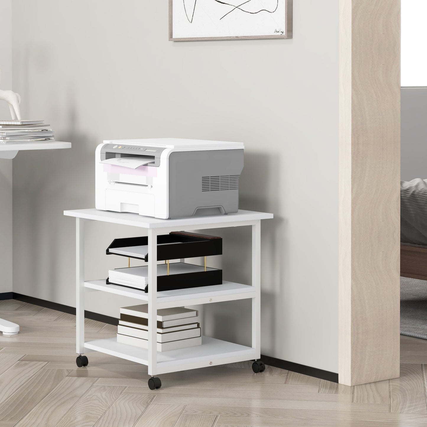 Printer Stand with Wheels, 3-Tier Steel, 50 x 50 x 52.5 cm