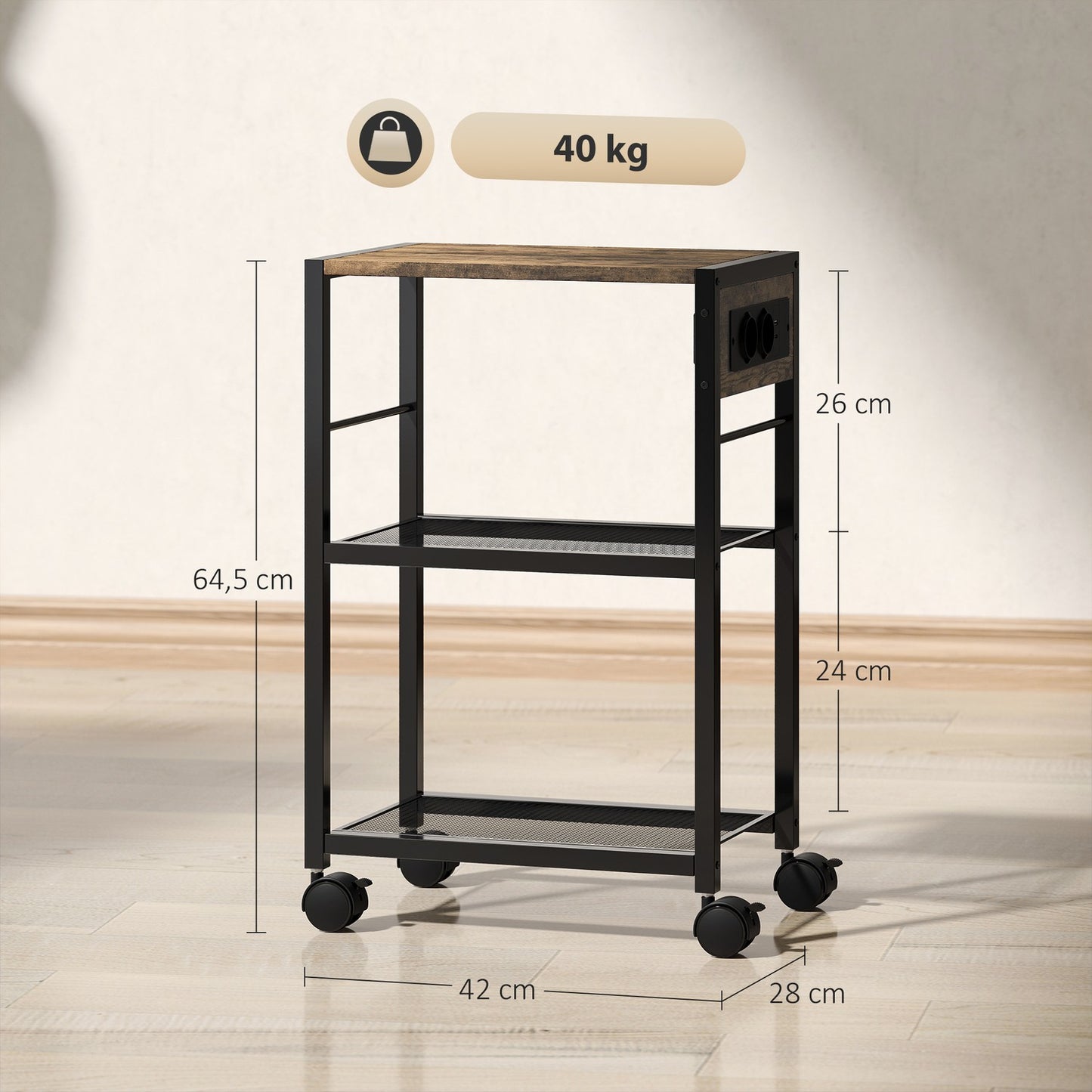 Printer Stand with Wheels, Outlets, USB & USB-C, 40kg Capacity