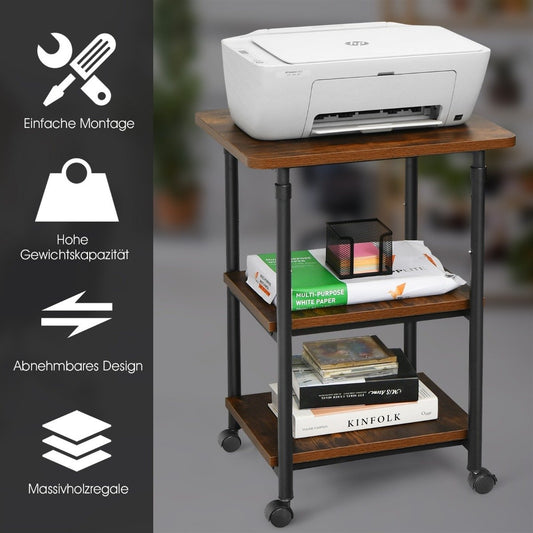 Printer stand 3-tier height-adjustable printer shelf 49 x 40 x 67 / 77 cm brown