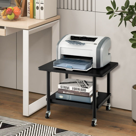 Printer table with 2 levels and lockable wheels, printer stand, printer trolley, black