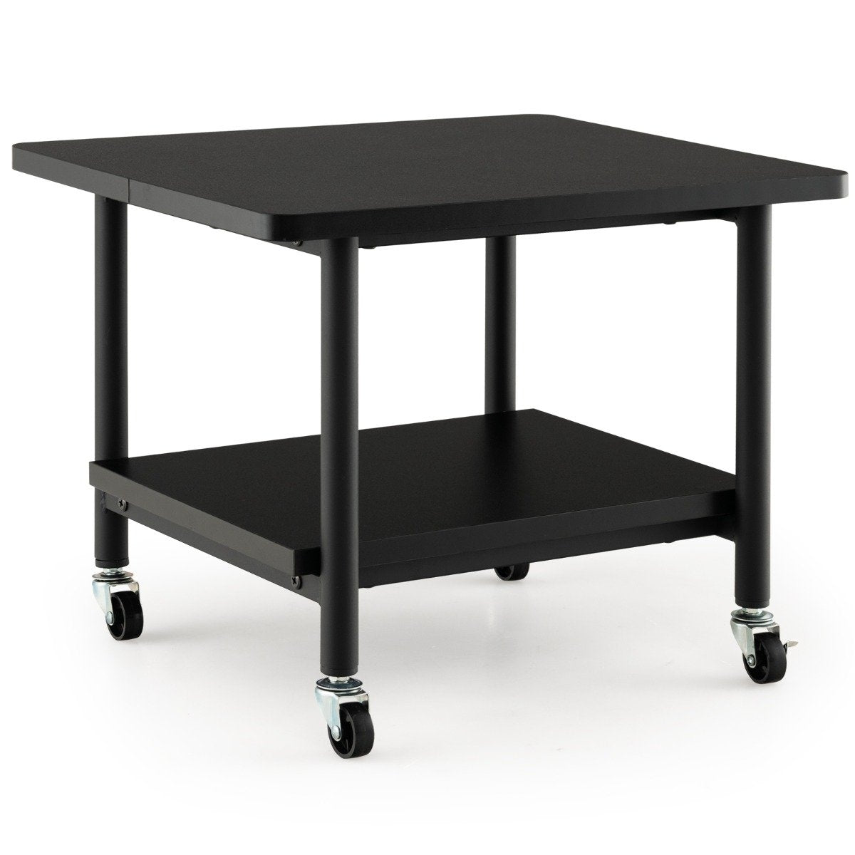 Printer table with 2 levels and lockable wheels, printer stand, printer trolley, black