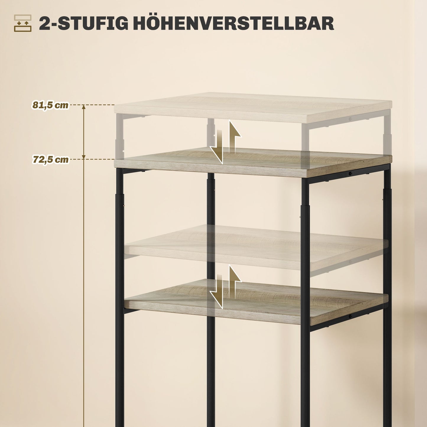Printer trolley in steel - 3-level stand, holds 12 kg