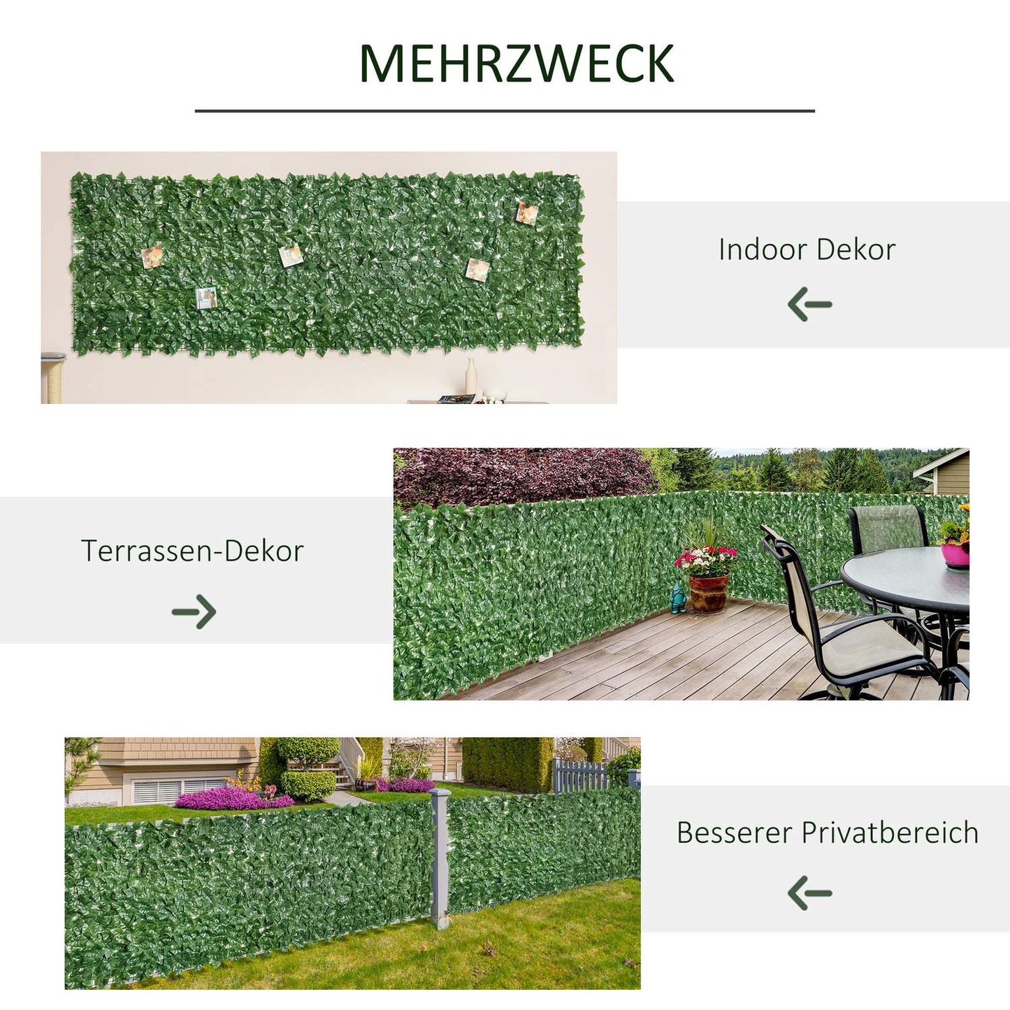 Artificial privacy hedge - dark green, 300x100cm, garden & patio