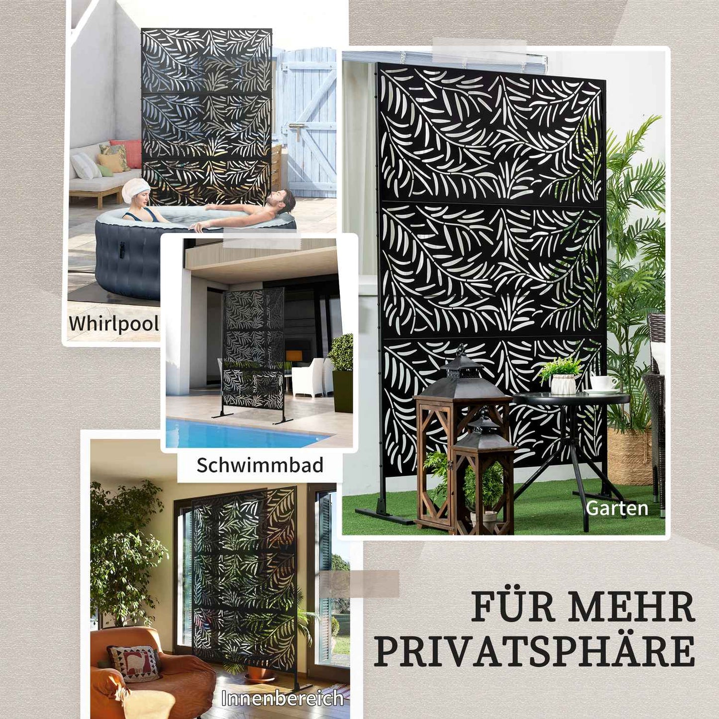 Screen divider in steel - Willow Leaf, 122x198cm, Use on patio