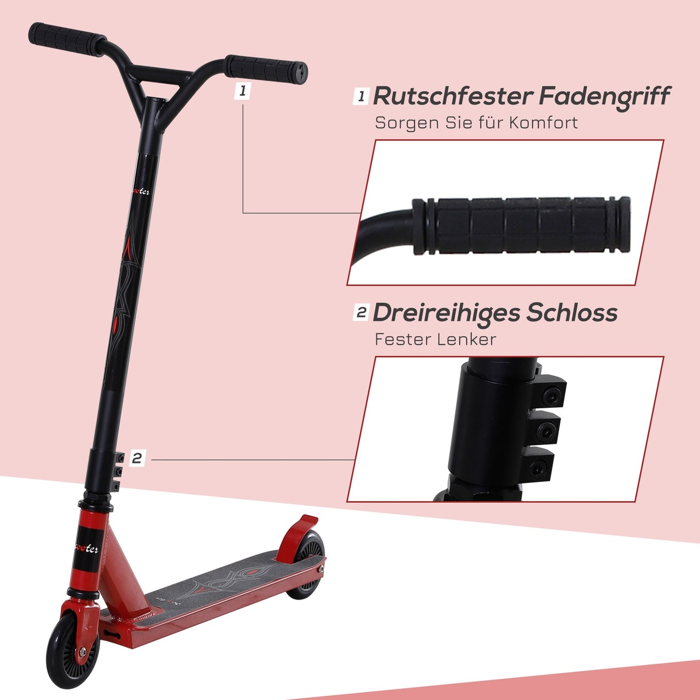 Pro Freestyle Stunt Scooter, Aluminium, 100 mm wheels, Red